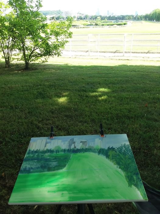 mon tableau en cours le matin avec paysage.jpg