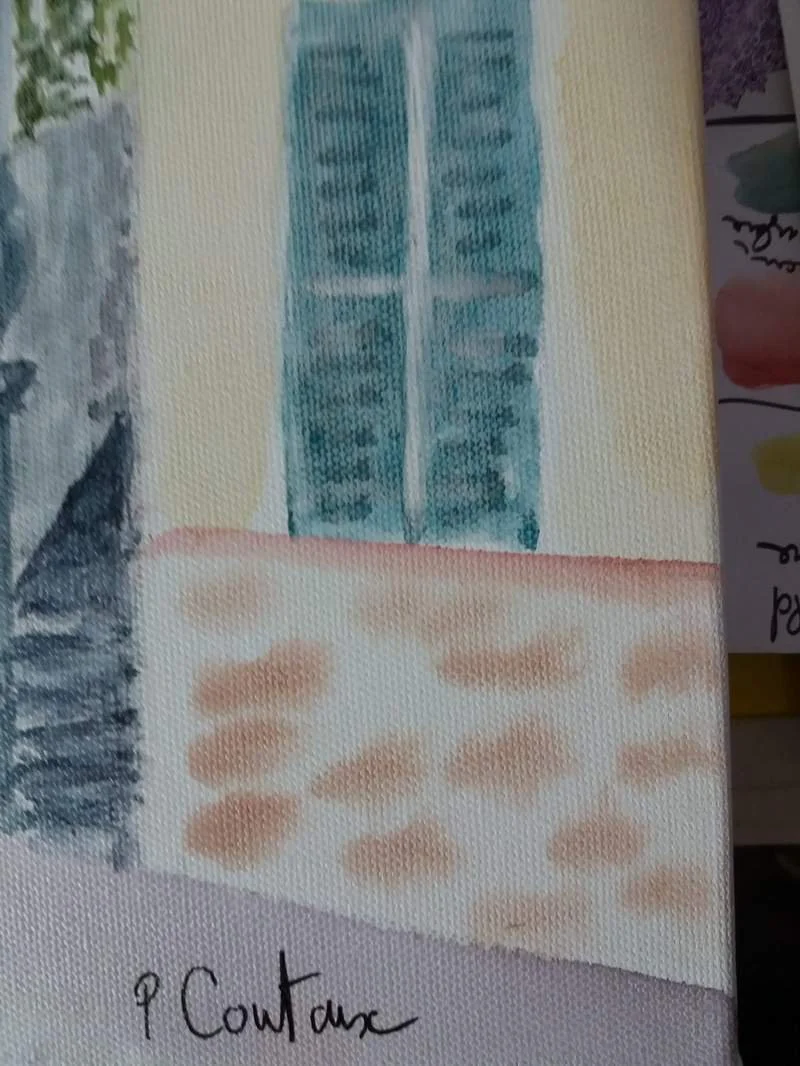 aquarelle sur toile la fontaine aux pèlerins détail2 lègerpcoutoux.JPG