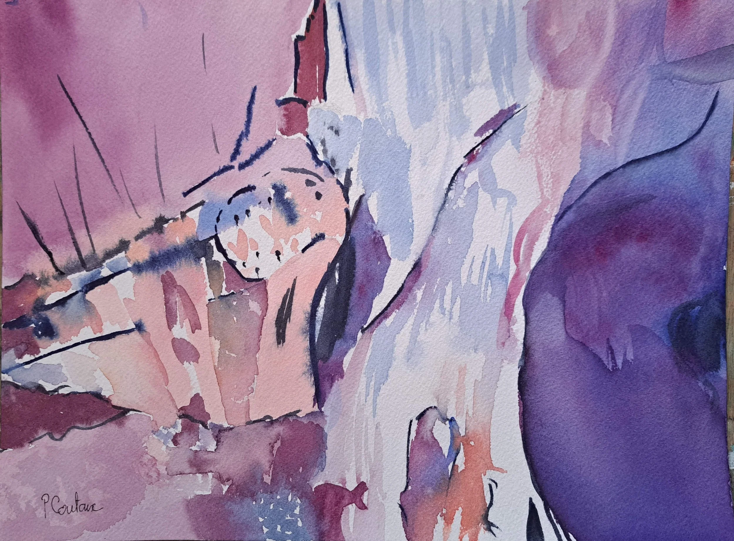 Cascade rose aquarelle 20x30cm