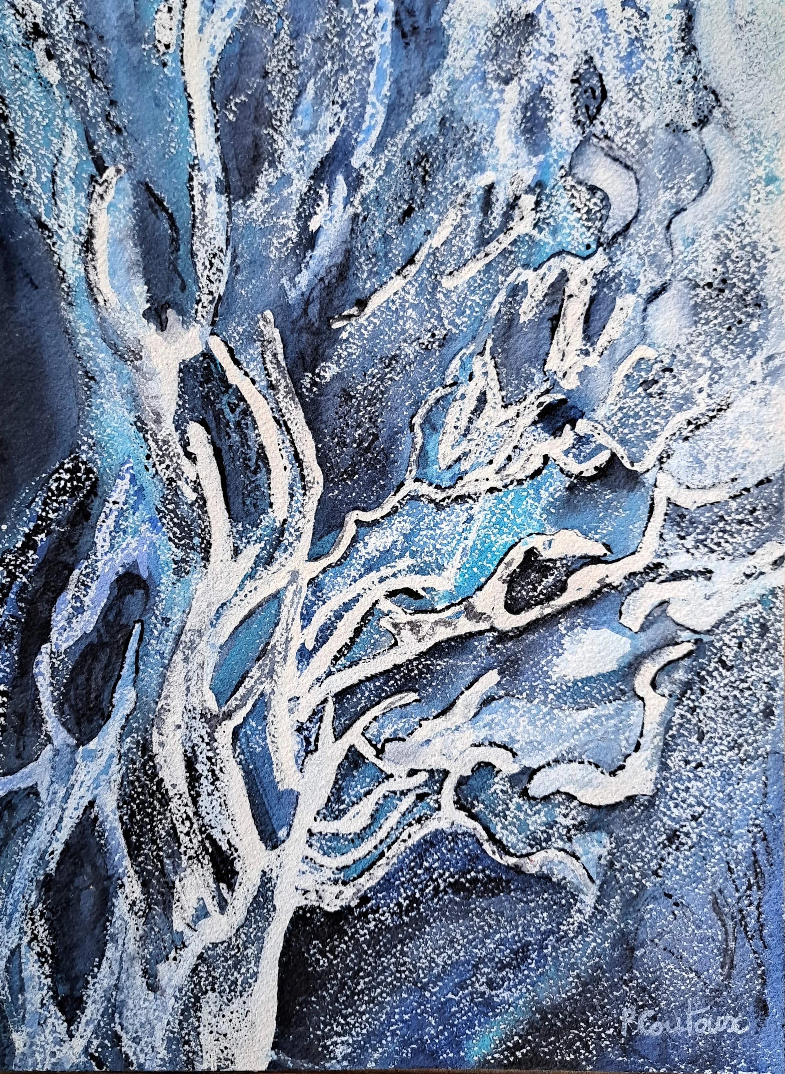 arbres bleus aquarelle 20x30cm