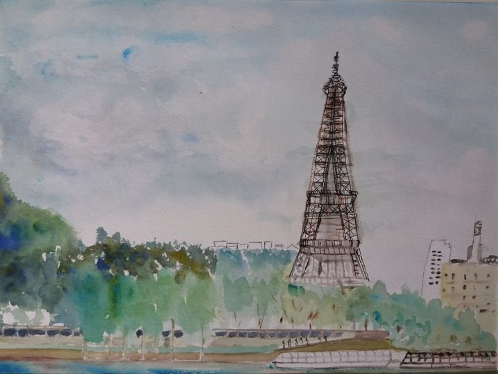 Tour Eiffel vue de la Seine à Paris acrylique 30x40 cm