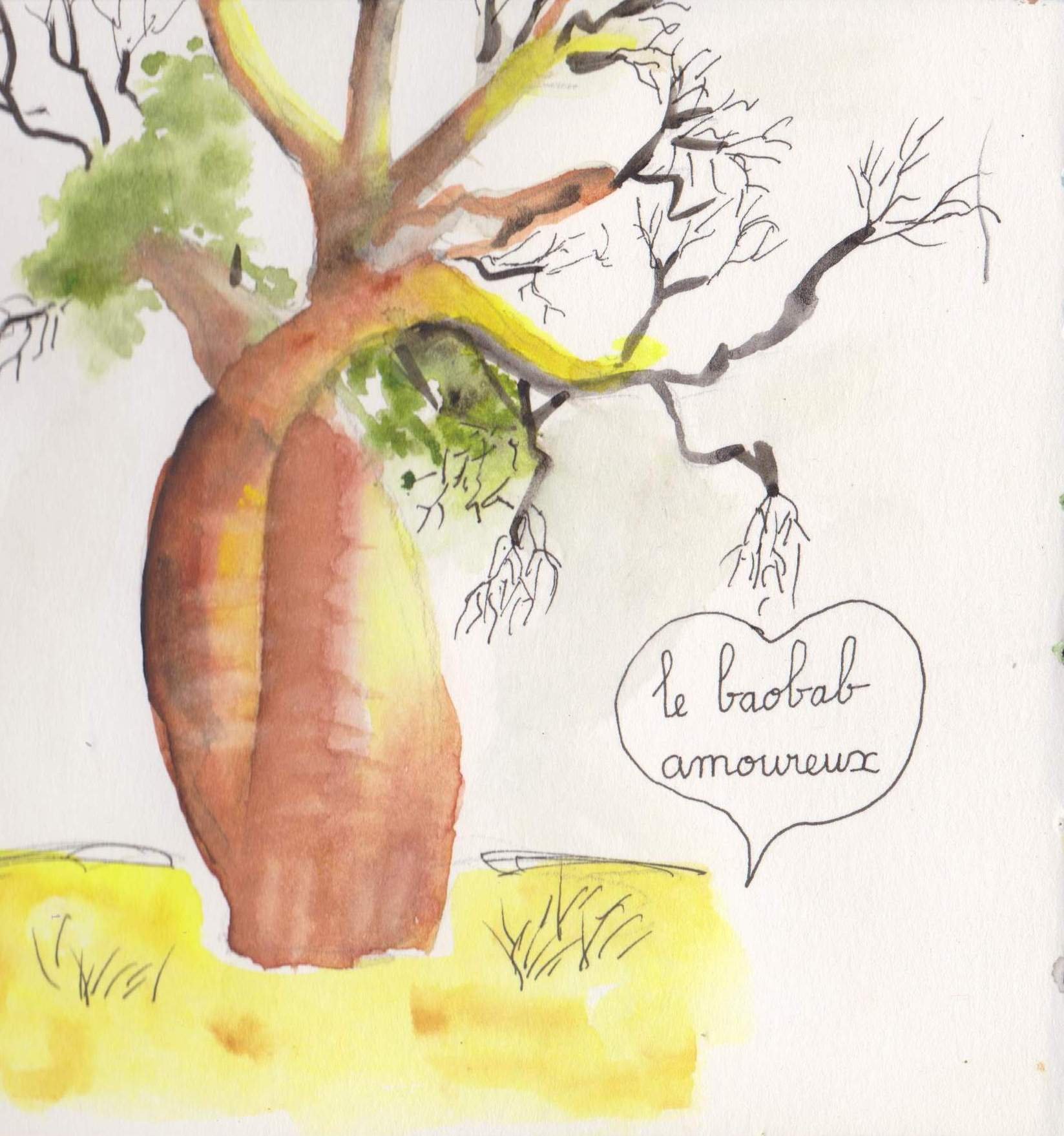 Aquarelle le baobab amoureux près de Morondava pcoutoux 001.JPG