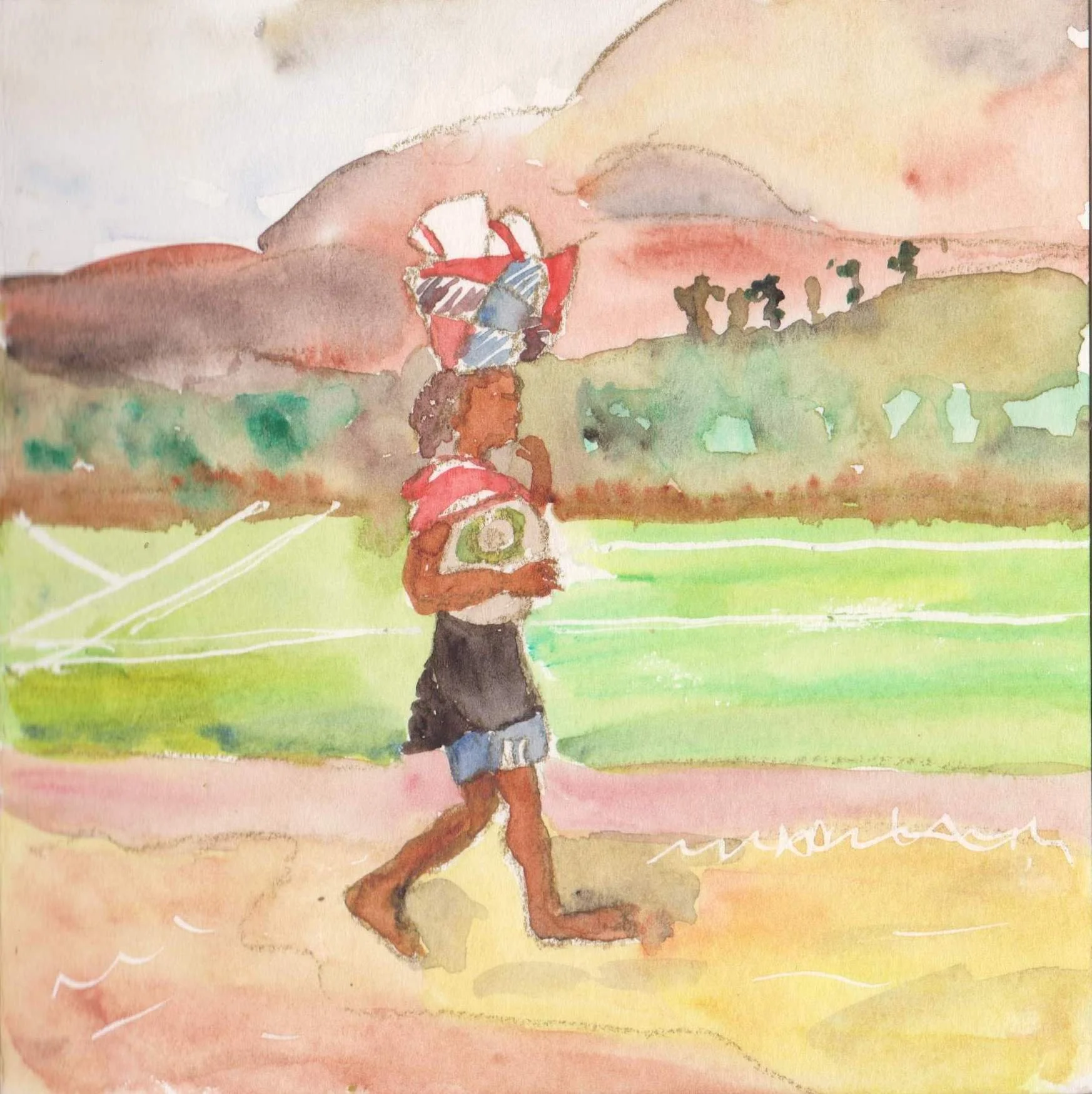 Aquarelle d'une jeune fille dans le massif de l'Ankaratra pcoutoux.JPG