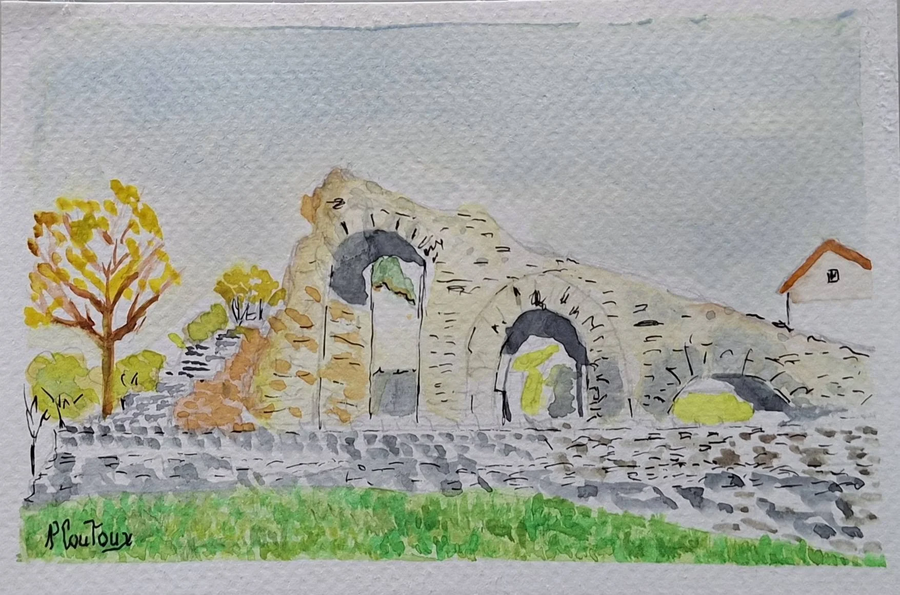 ruines de drevant carte aquarelle pcoutoux.jpg