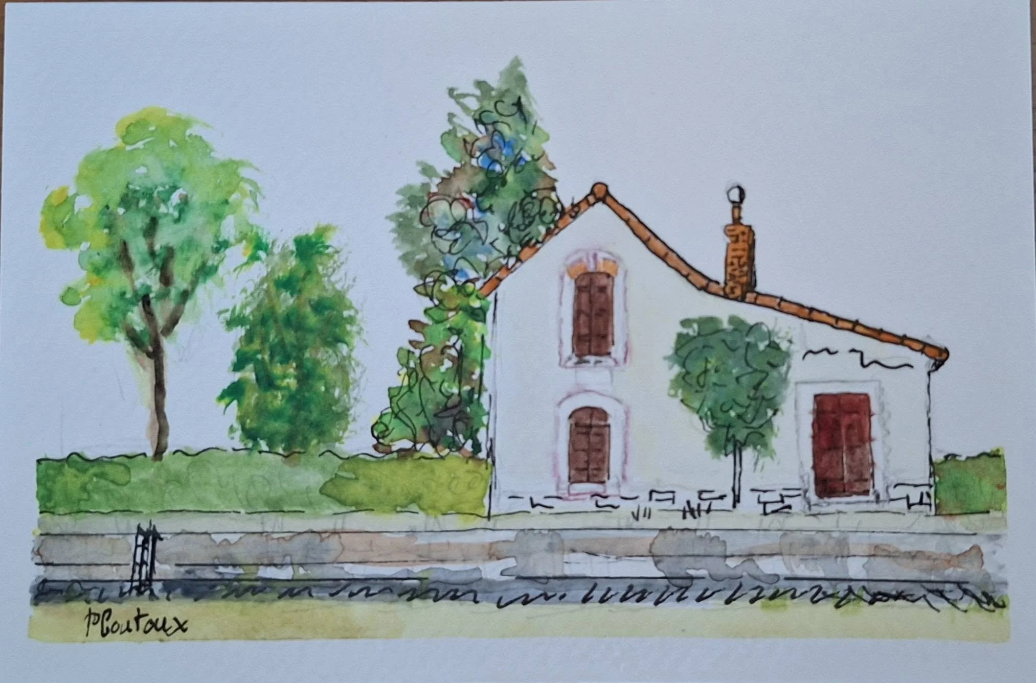maison d'écluse sur le canal de berry carte aquarelle pcoutoux.jpg