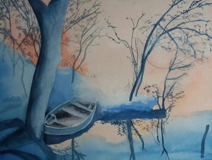 aquarelle barque bleue pascale coutoux primée à franconville