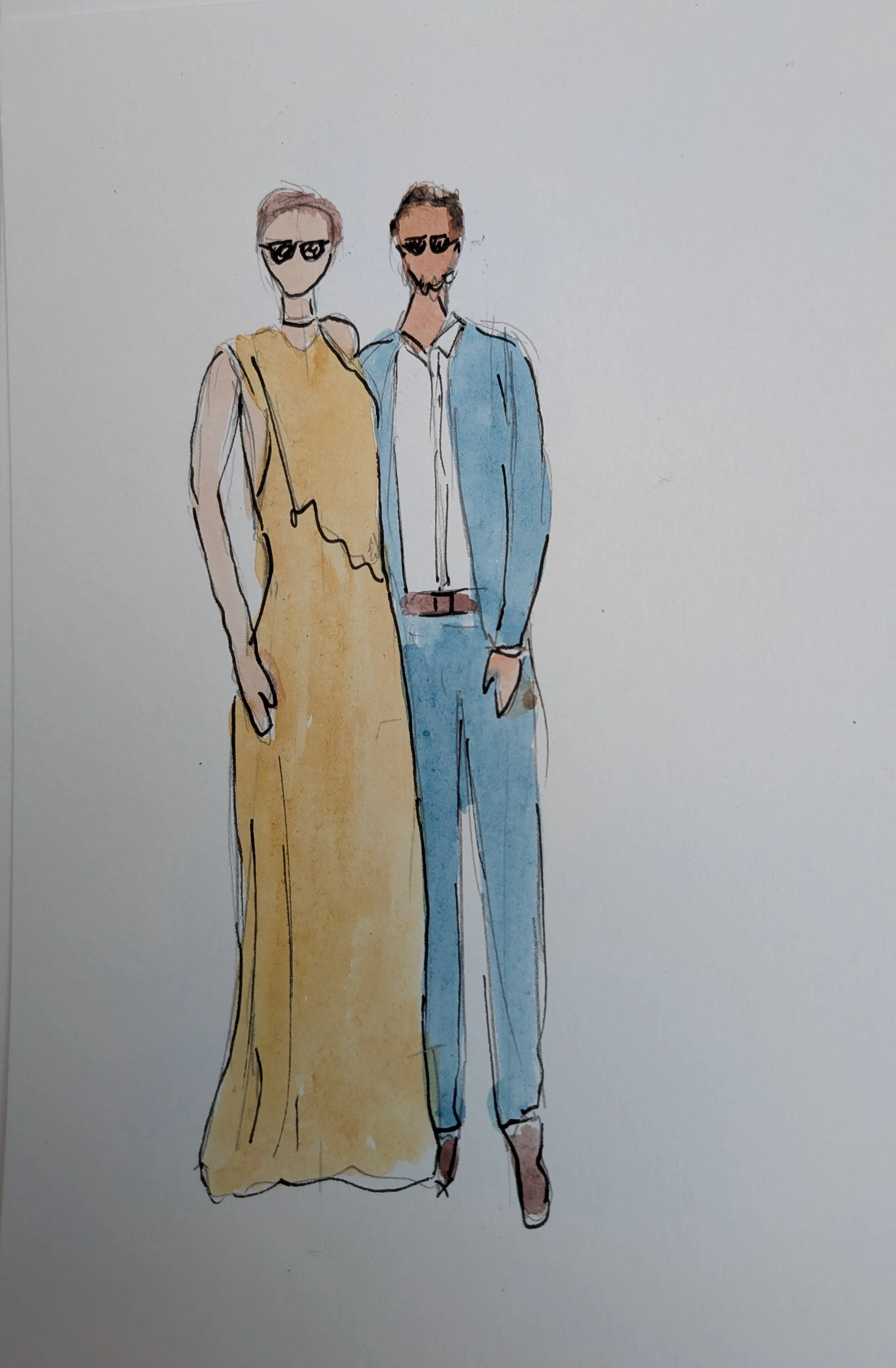 Portrait à l'aquarelle terminé, souvenir personnalisé offert aux invités d'un mariage.
