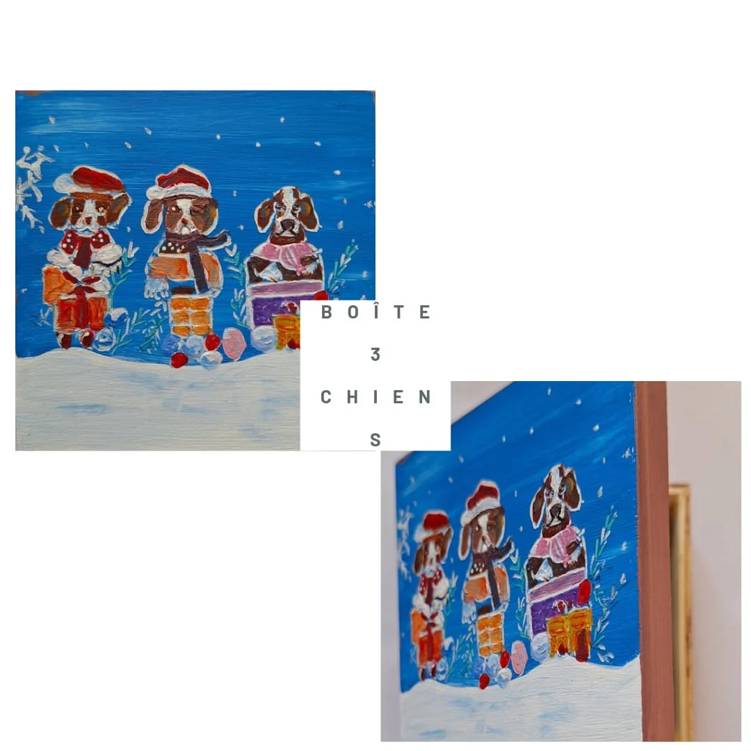 boîte en bois décor trois chiens