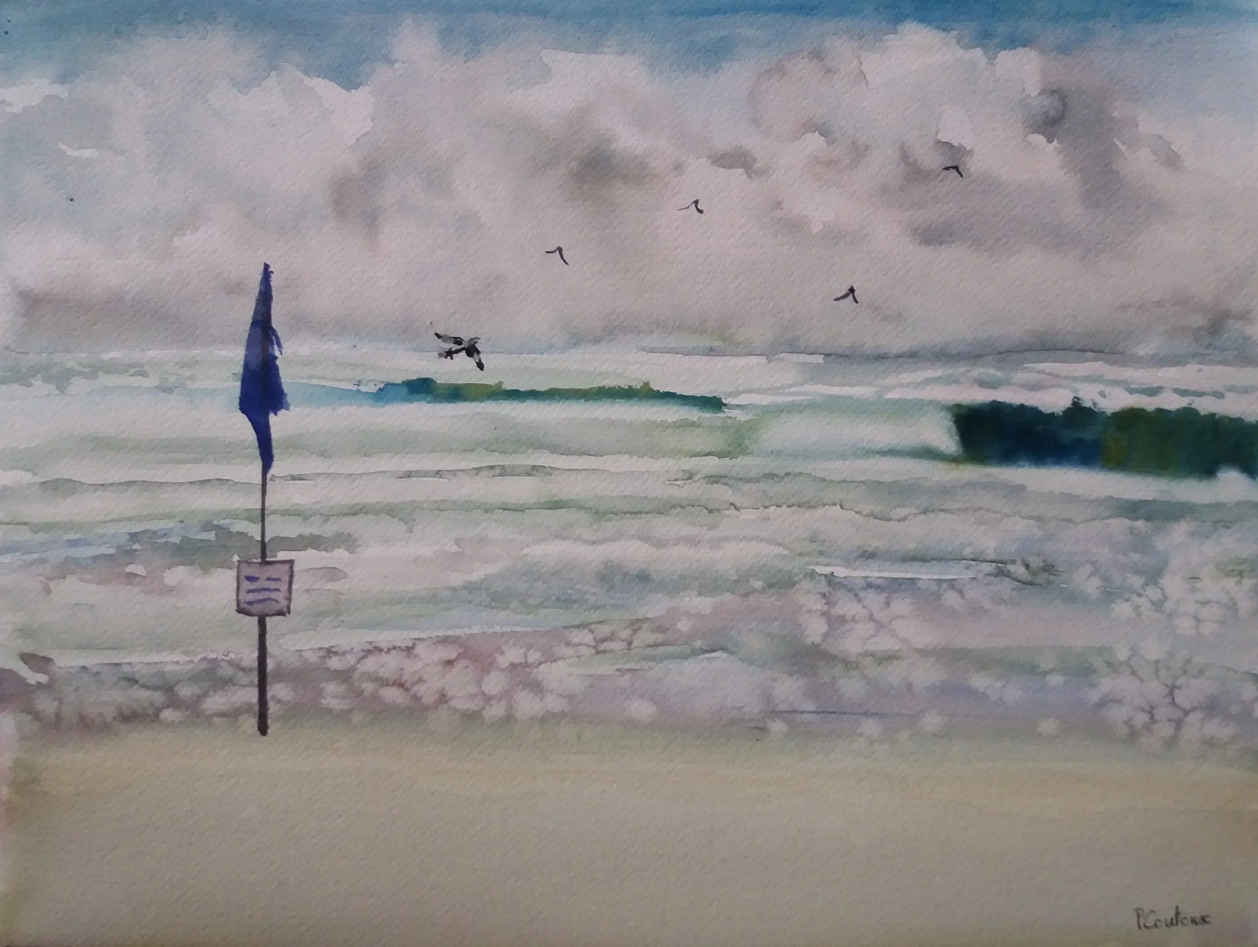 La mer indomptée – Mimizan (Aquarelle) 30x40 cm