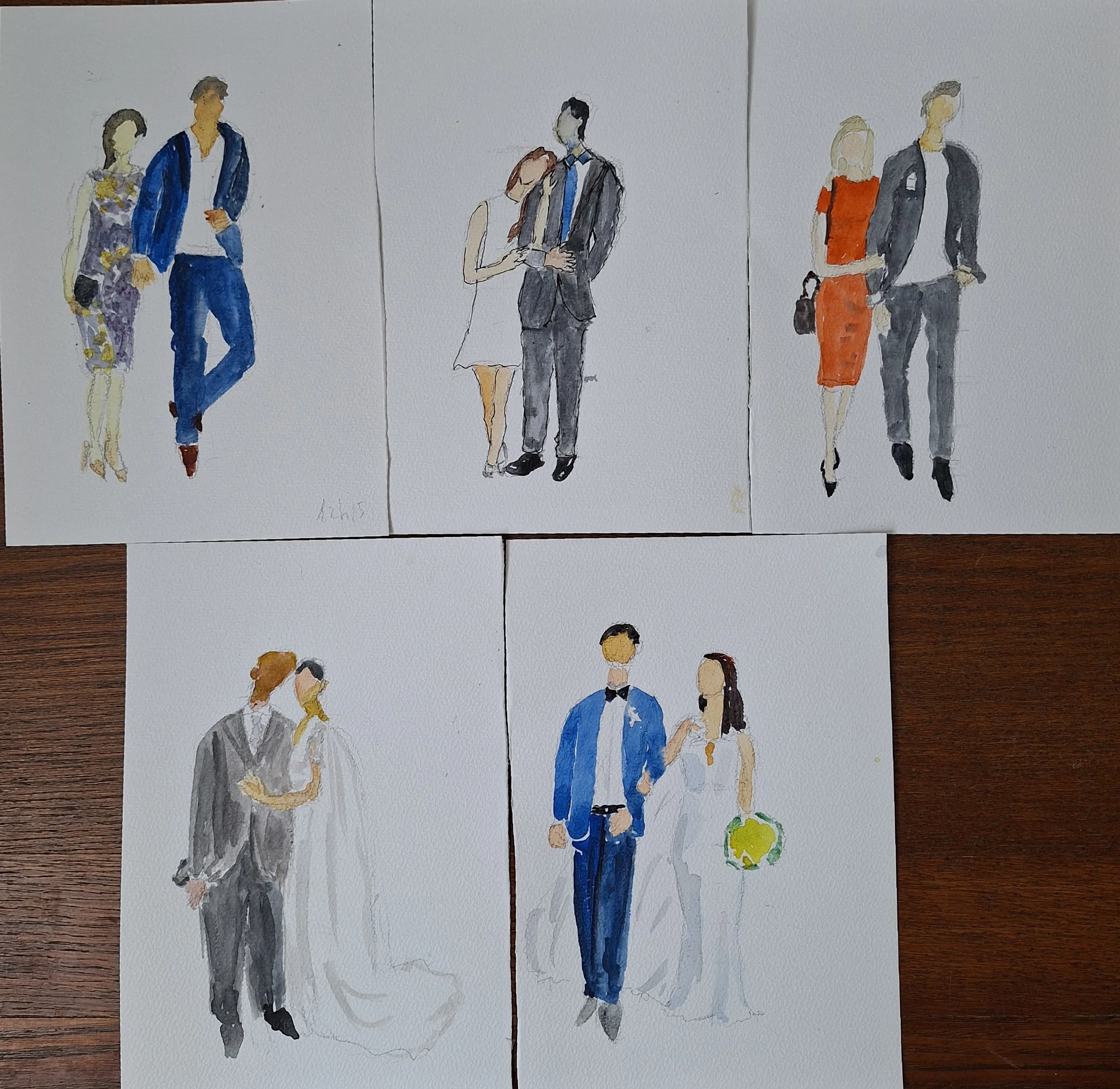 croquis aquarellés d'invités et mariés sur le vif pascale coutoux