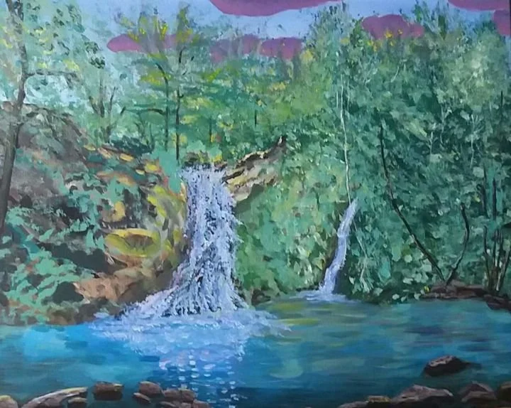 peinture à l'acrylique sur toile du saut de gouloux dans le morvan pascale coutoux