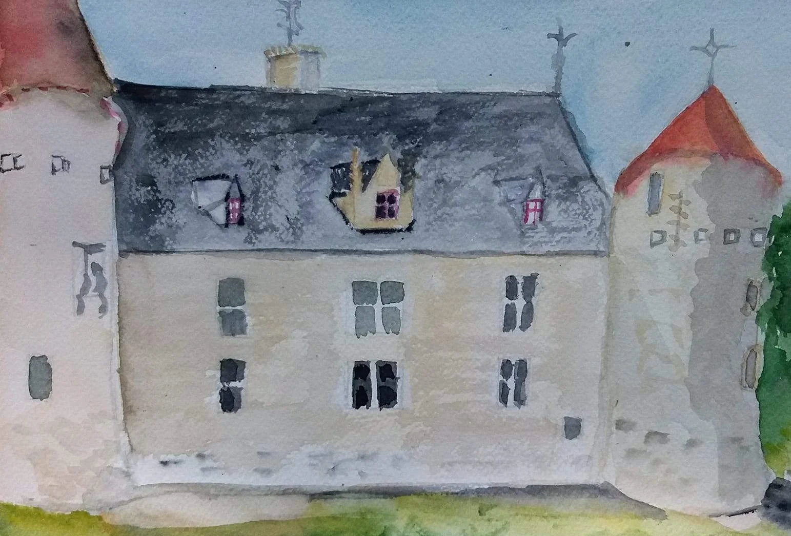 aquarelle chateau  d'ainay le vieil et douves det 1 pascale coutoux.JPG
