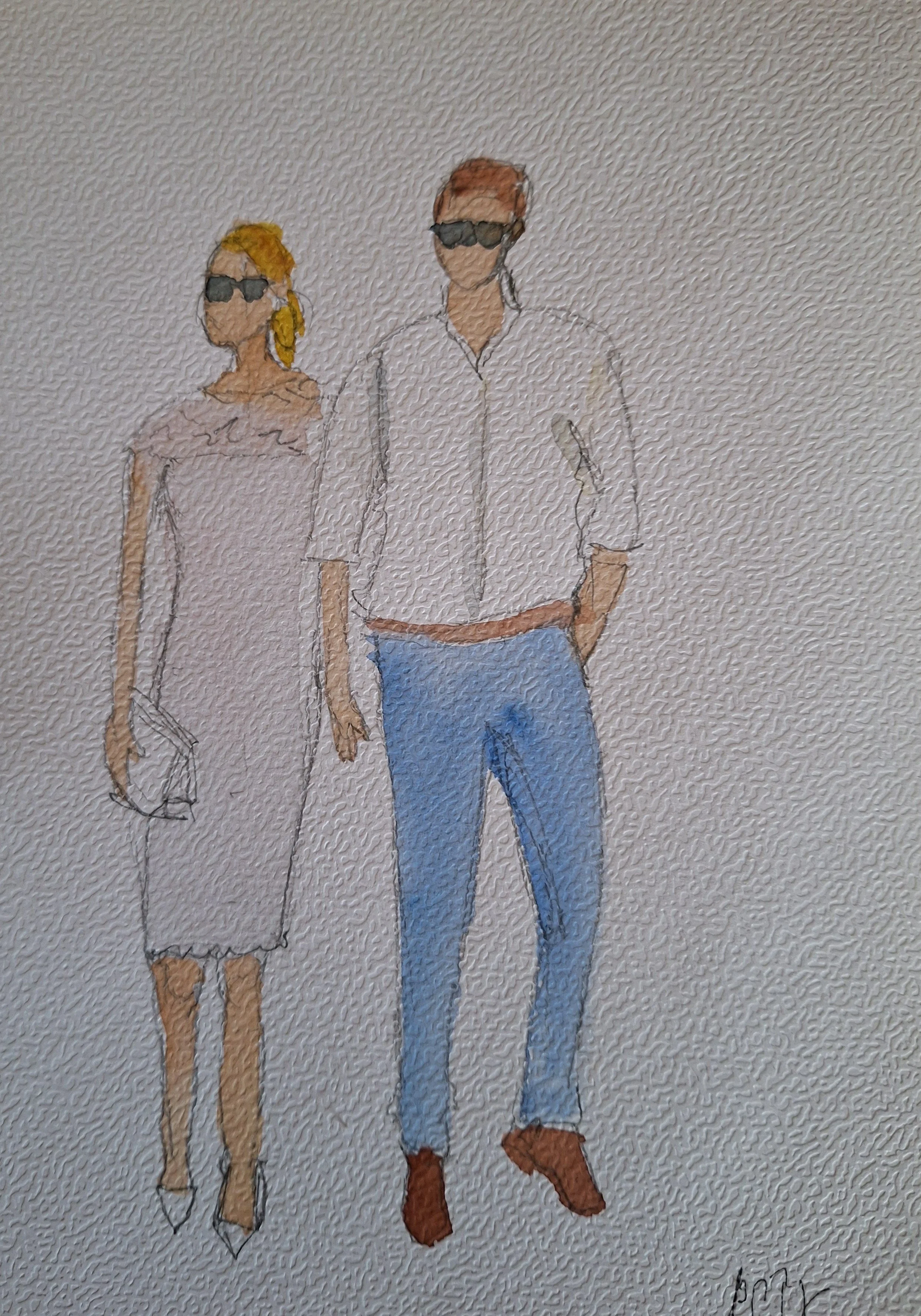 croquis rapide aquarellé d'un couple d'invité à un mariage du 21 livepainting pascale coutoux mars 2026
