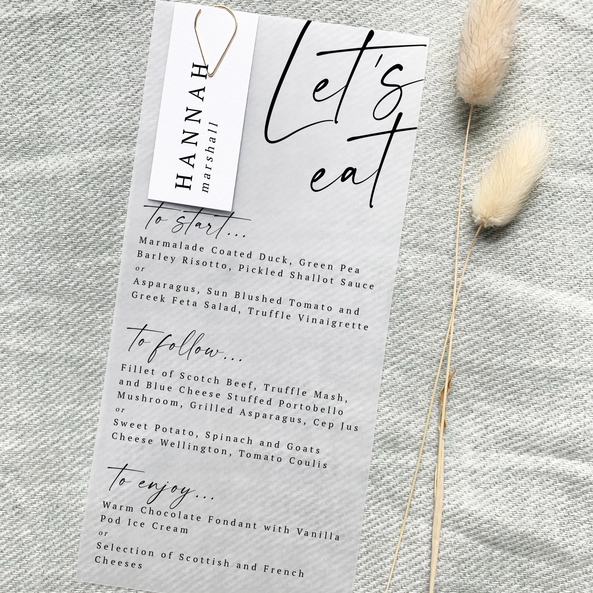 Jura Vellum Wedding Menu and Name Card — Love, Beth