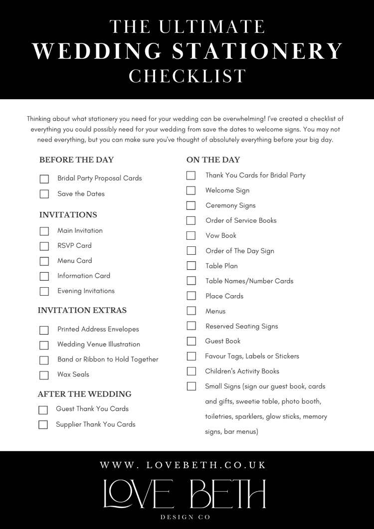 The Ultimate Wedding Stationery and Checklist — Love, Beth