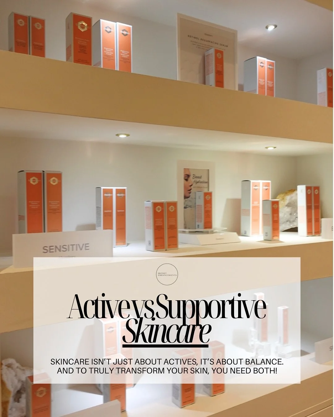 Active vs Supportive Skincare (Both Matter)

Active skincare = the hard workers.

These target specific concerns like acne, pigmentation and ageing.
Think acids, retinoids, vitamin C, effective, but only when used properly (not all at once, please 🙃