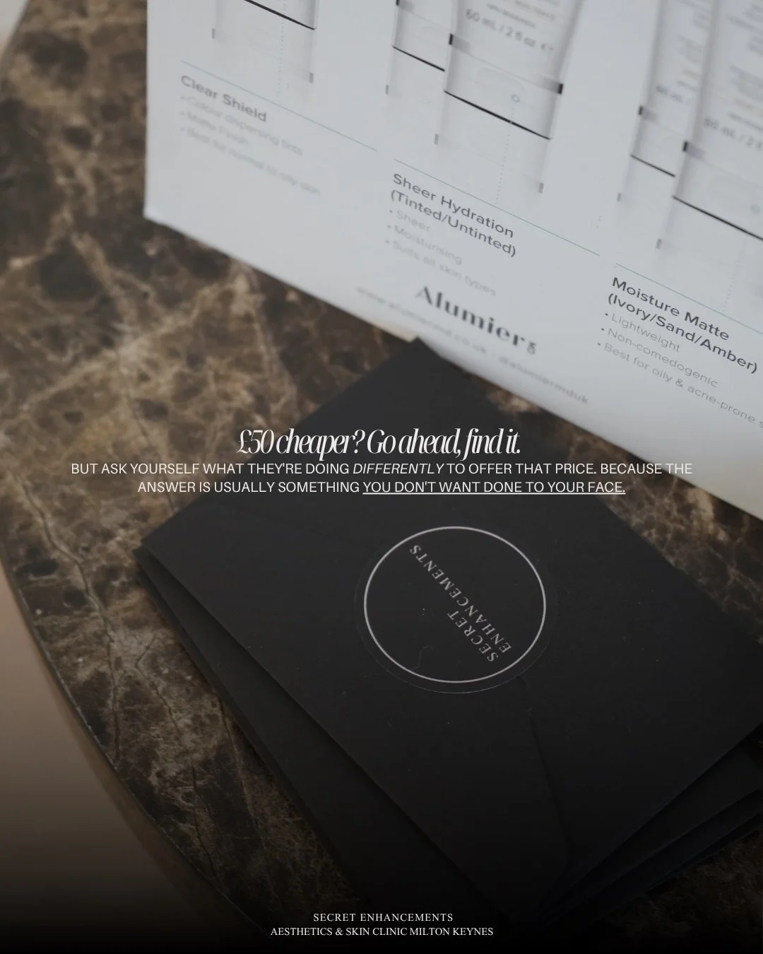 &pound;50 cheaper. Go ahead. 😶

We mean that. Genuinely.

Because here&rsquo;s what we need you to understand about that &pound;150 three area anti-wrinkle deal you just saw on your explore page&hellip;

It is not possible.

Not legally. Not ethical