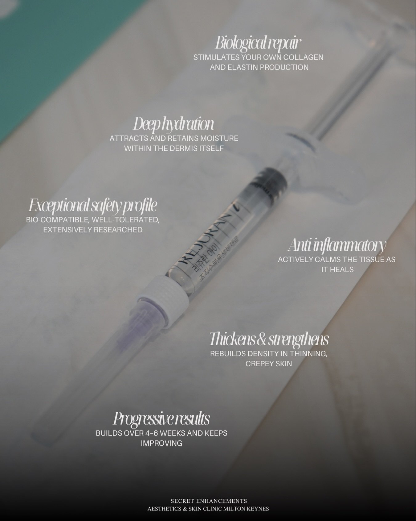 Everything you need to know about Rejuran. Right here. 👆

The Korean treatment taking the aesthetic world by storm, and for very good reason. 🇰🇷

✔️ Sourced from wild Salmon
✔️ 95% compatible with human DNA
✔️ Repairs skin at a cellular level
✔️ R