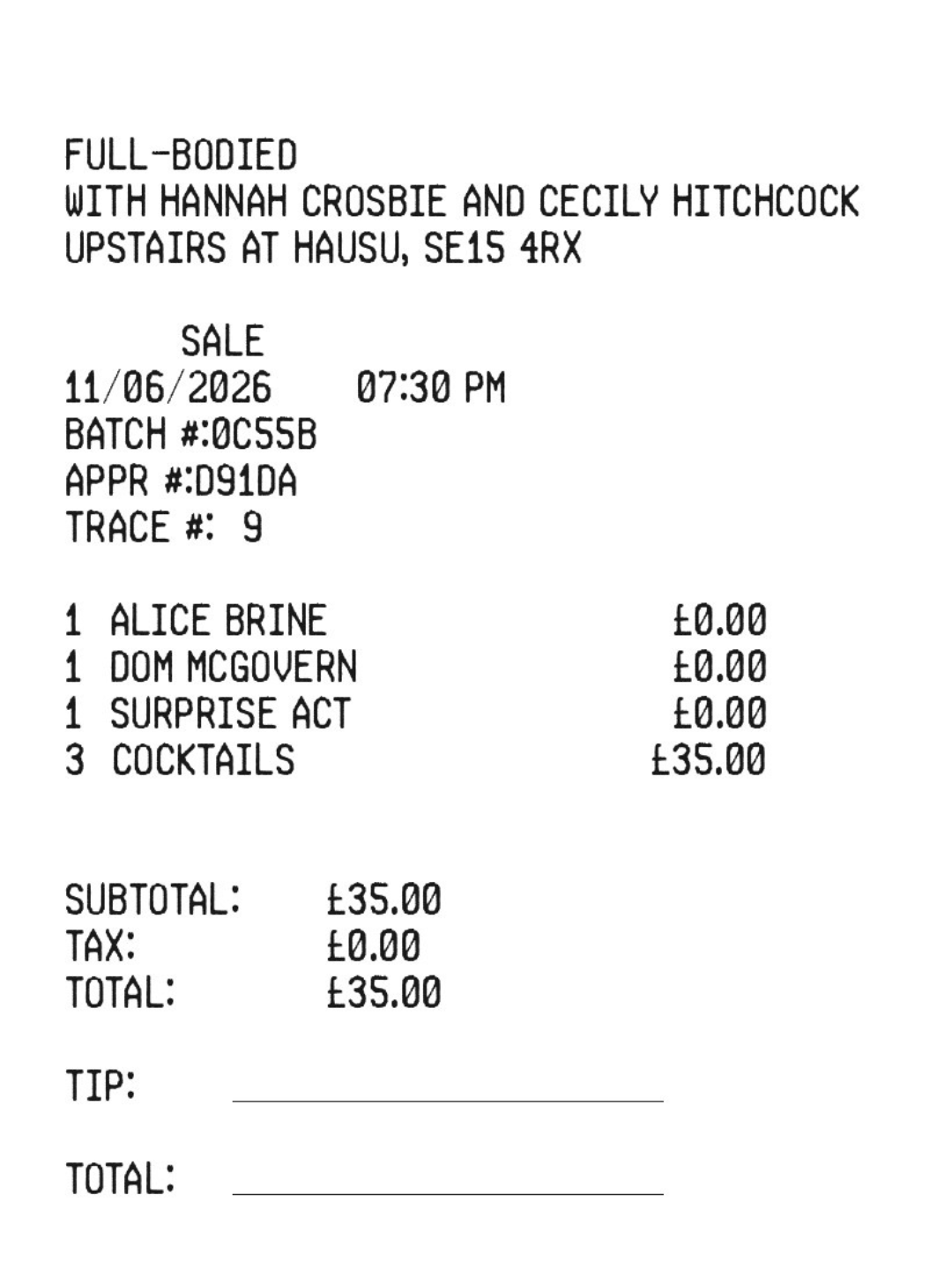 Full-Bodied With Hannah Crosbie and Cecily Hitchcock | Thursday 11th June