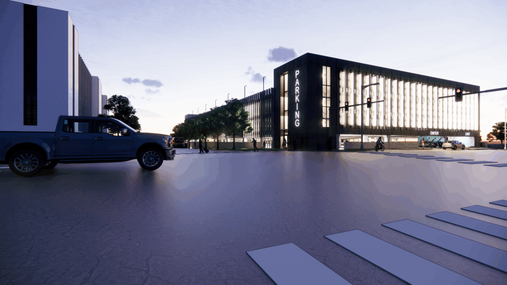 LNKConstructionPics-Expanded Parking Garage-20250519-0000-BVH-SE-Corner-Pedestrian-Night-1024x576.png