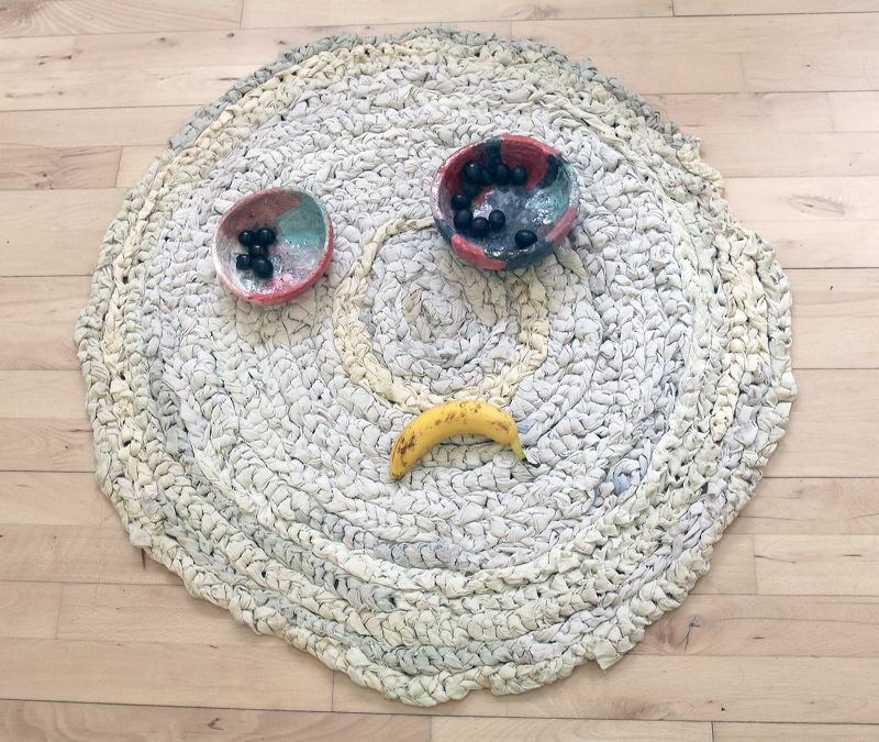  Carpet, textile, ceramic, banana, grapes, 7 × 104 × 106 cm 