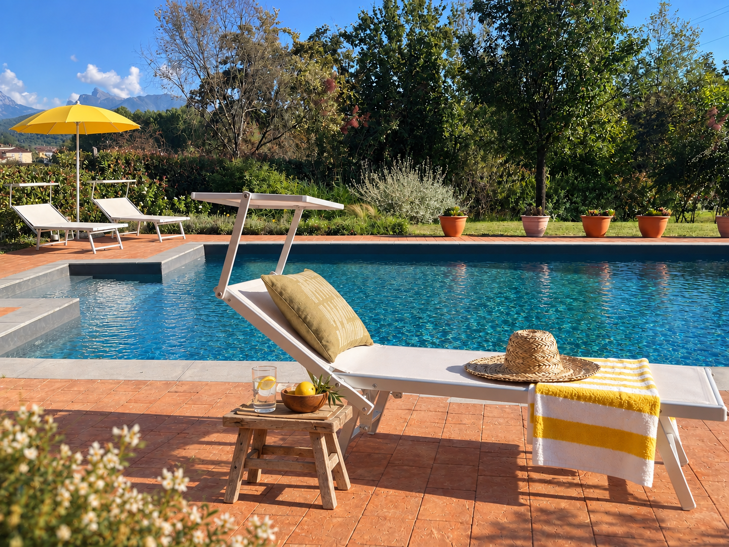 Swimming pool at I Ginepri Country House overlooking the Apuan Alps in Lunigiana, Tuscany