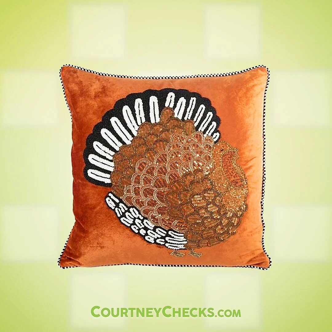 Do you have any special plans for Thanksgiving this year?
Make even your most basic plans ✨sparkle✨ with this glamorous retired Turkey Pillow!
Gobble yours up at CourtneyChecks.com before they&rsquo;re all gone!
.
.
.
#turkeypillow #turkeydecor #sequ