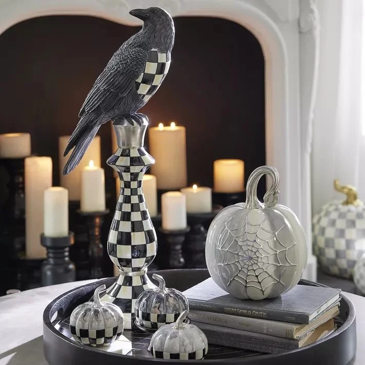 Haunted House Courtly Check Pedestal Crow Figurine