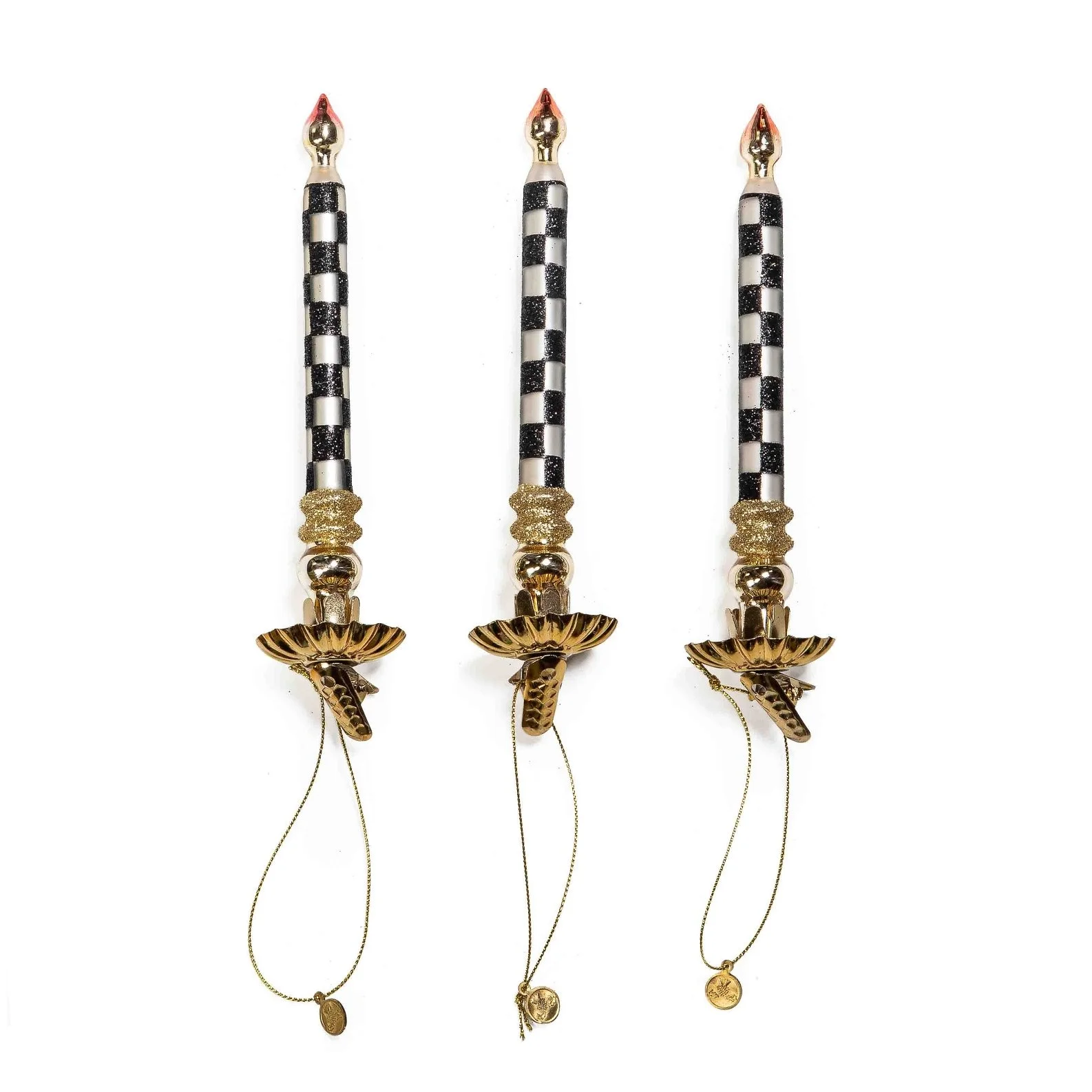 MacKenzie-Childs Courtly Check Glass Candle Clips — Set of 3