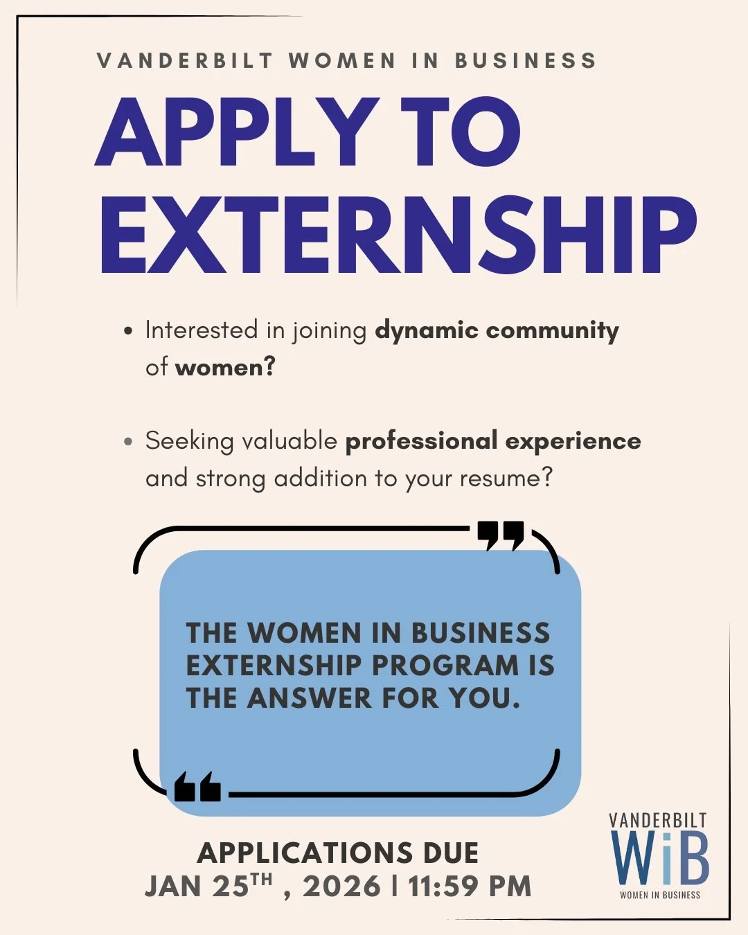 Externship applications are OPEN 💼✨

Want mentorship, real experience, and a resume boost this spring?

Come to our Jan 20th panel to ask questions and learn more about the program before applying.

🗓 Apply by Jan 25th

🔗 Link in bio