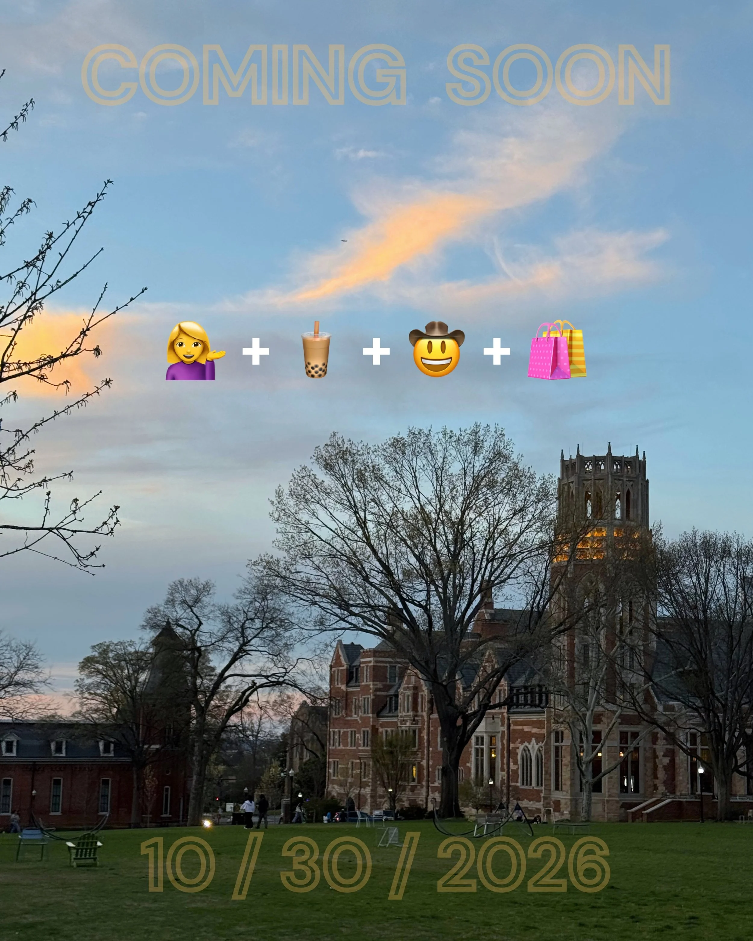 guess what's coming to campus in TEN days!

hint: 💁&zwj;♀️ + 🧋+ 🤠 + 🛍️

a day on Alumni Lawn, full of women supporting women, fun drinks, Nashville businesses, and lots of shopping...

check out @nashvillemakhersmarket for more :)