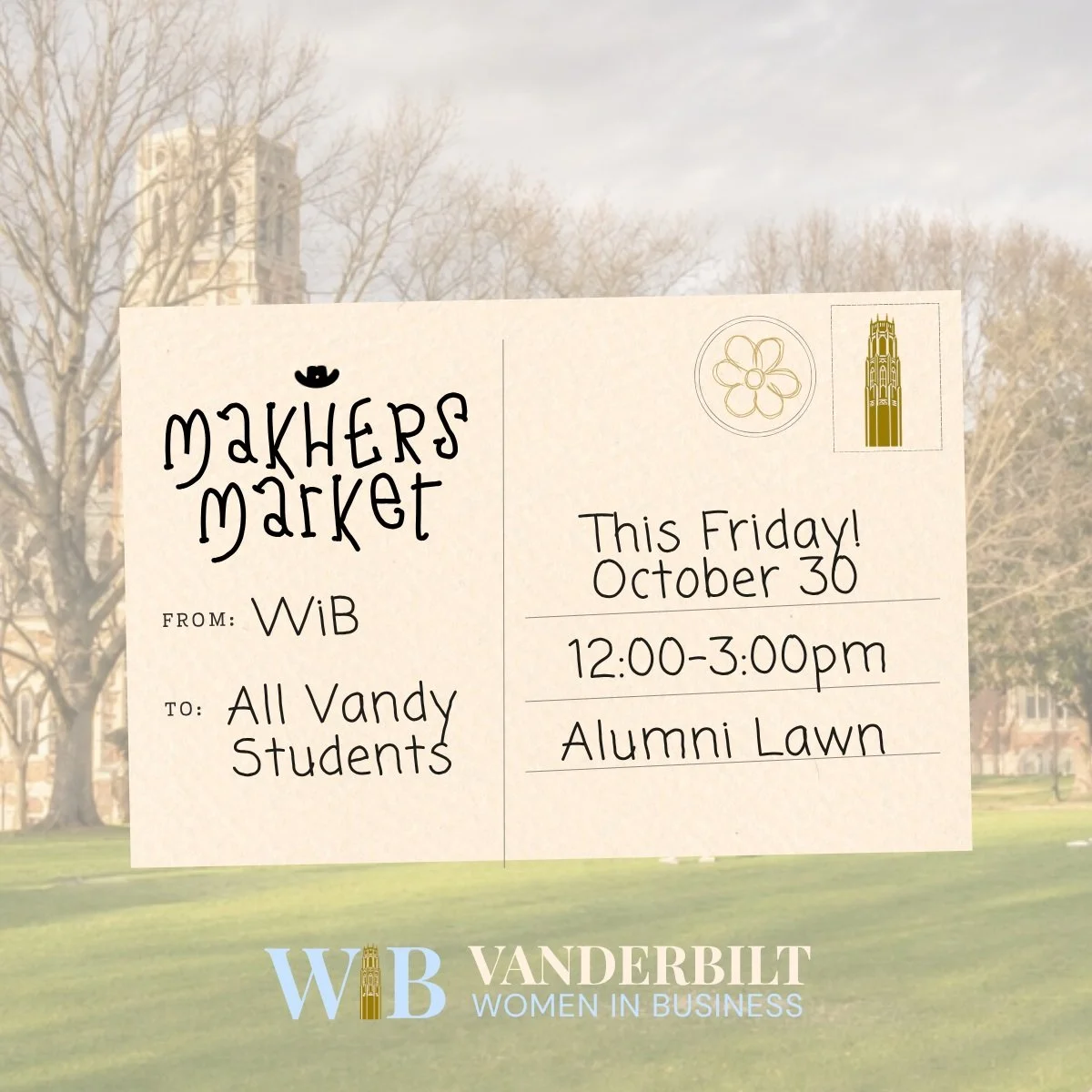 three days until...
MakHERs Market takes over campus!

join us this Friday on Alumni Lawn for a special market hosted by Vanderbilt Women in Business, celebrating creativity, community, and women-owned businesses!

we can&rsquo;t wait to shop, suppor