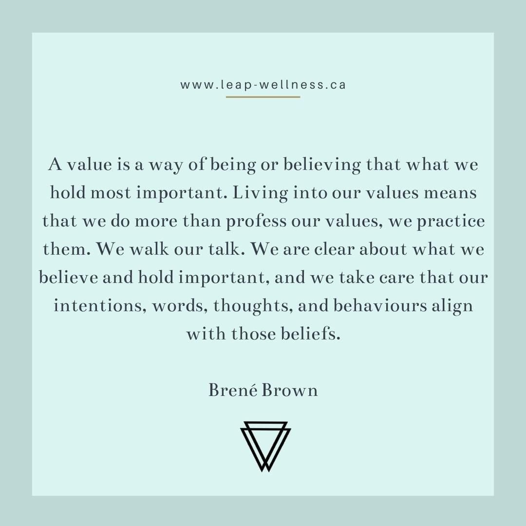 Knowing your values is integral to living a life that feels good for you. 

#LeapWellness #Support #MentalHealth #TherapyIsForEveryone #TherapistsOfInstagram #ReachOut