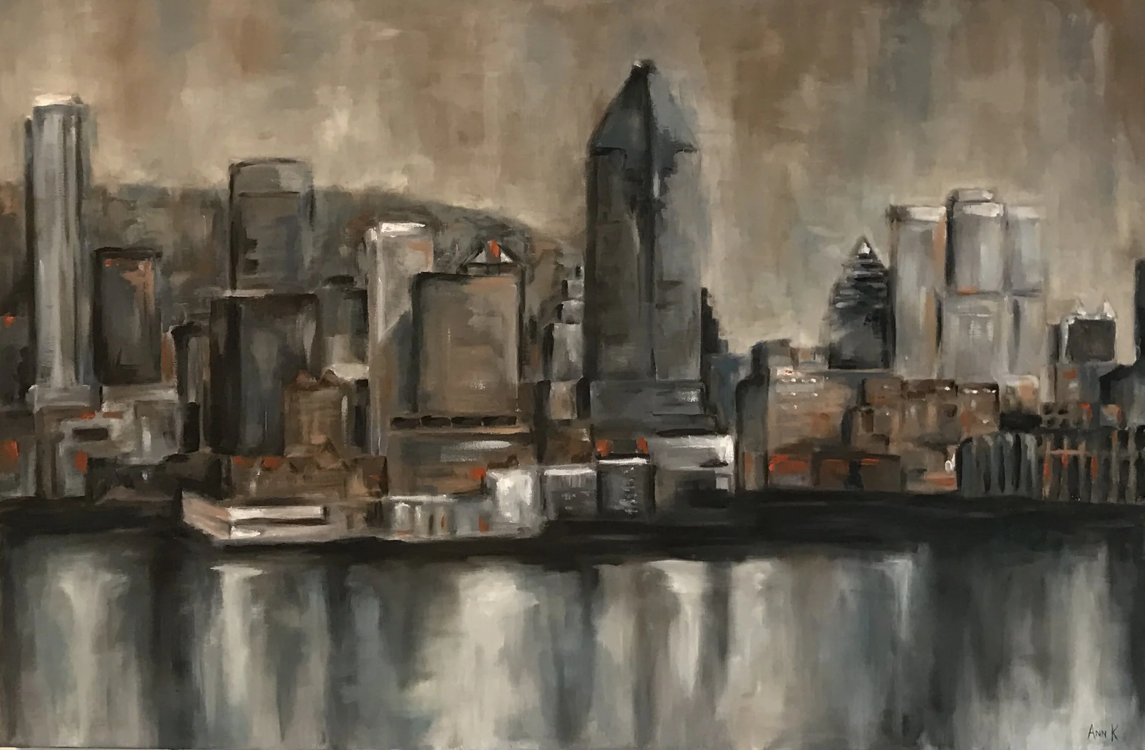 Montreal Across the River / Oil on canvas, 20" x 30", $500
