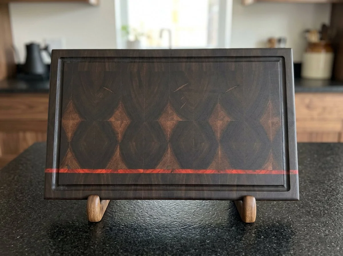 "The Thin Red Line" Walnut End Grain Cutting Board