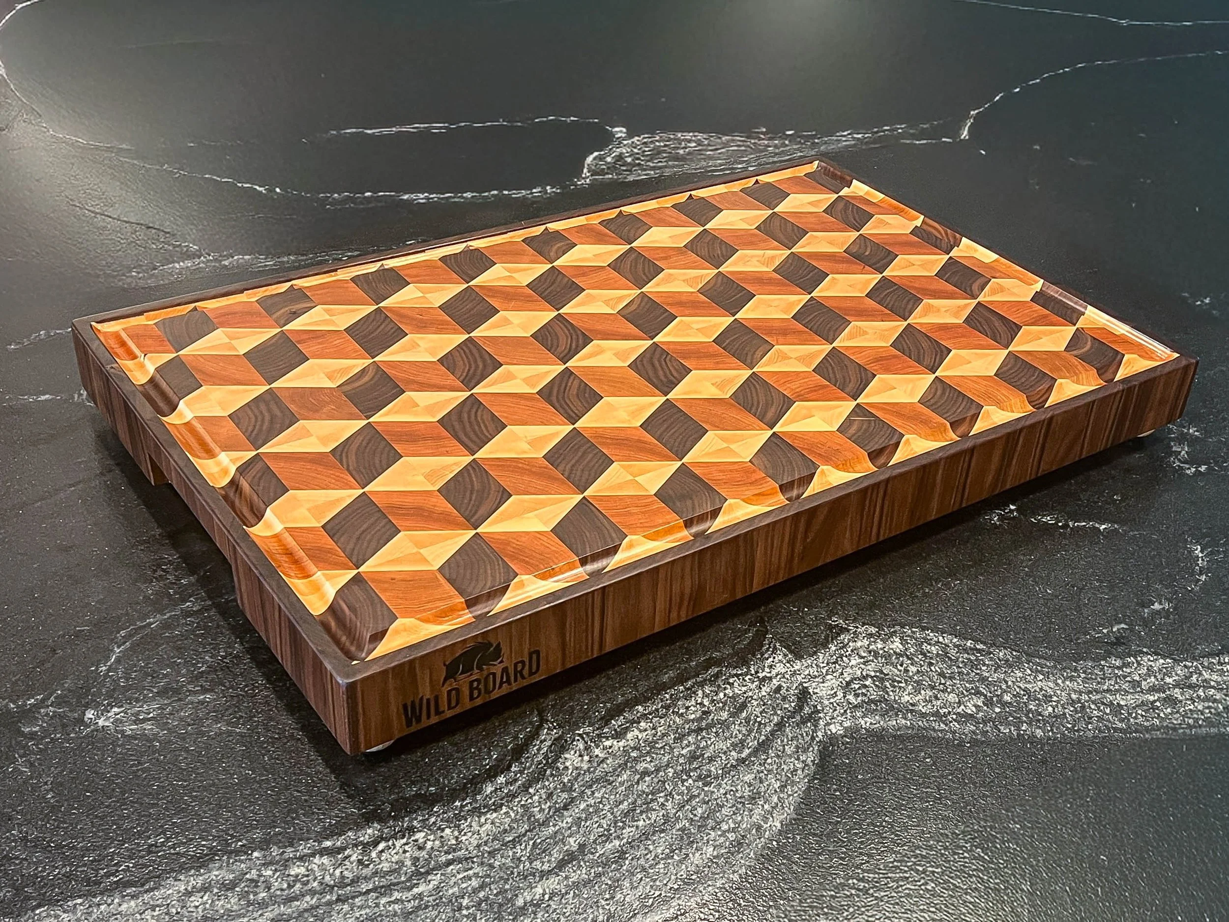 3D Cubed Butcher Block with Walnut Border