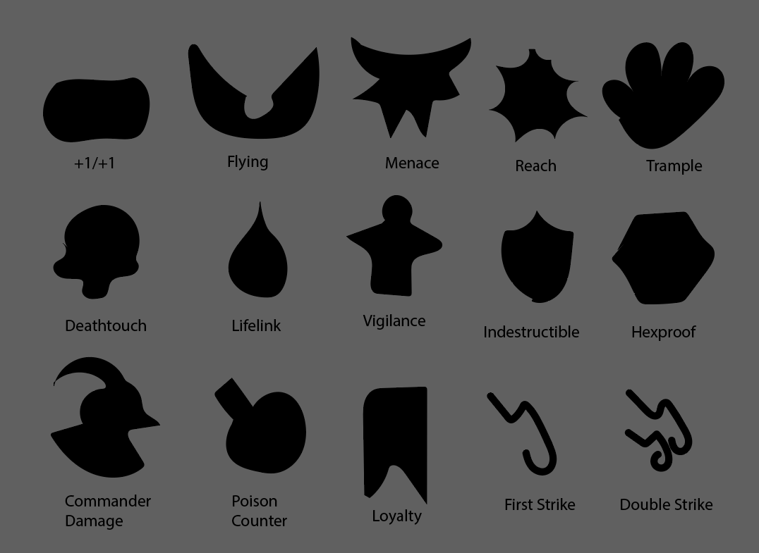 Silhouette sketches for a client’s set of MtG-compatible tokens.