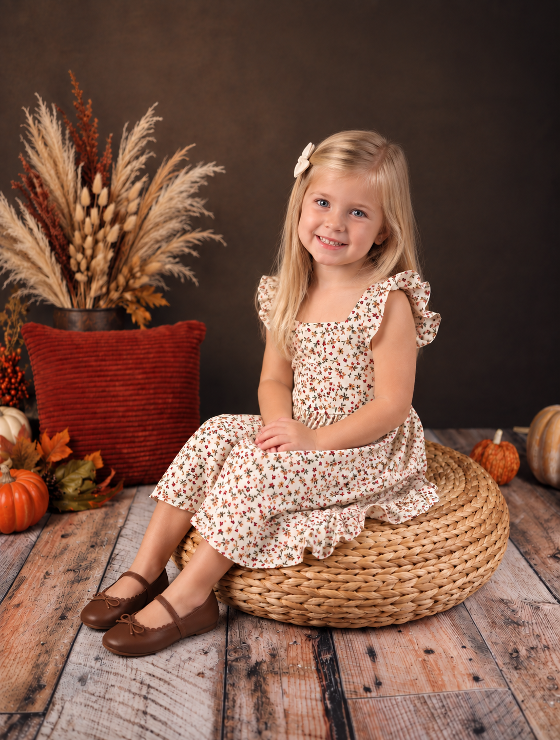 Fall school photos with brown background and fall props