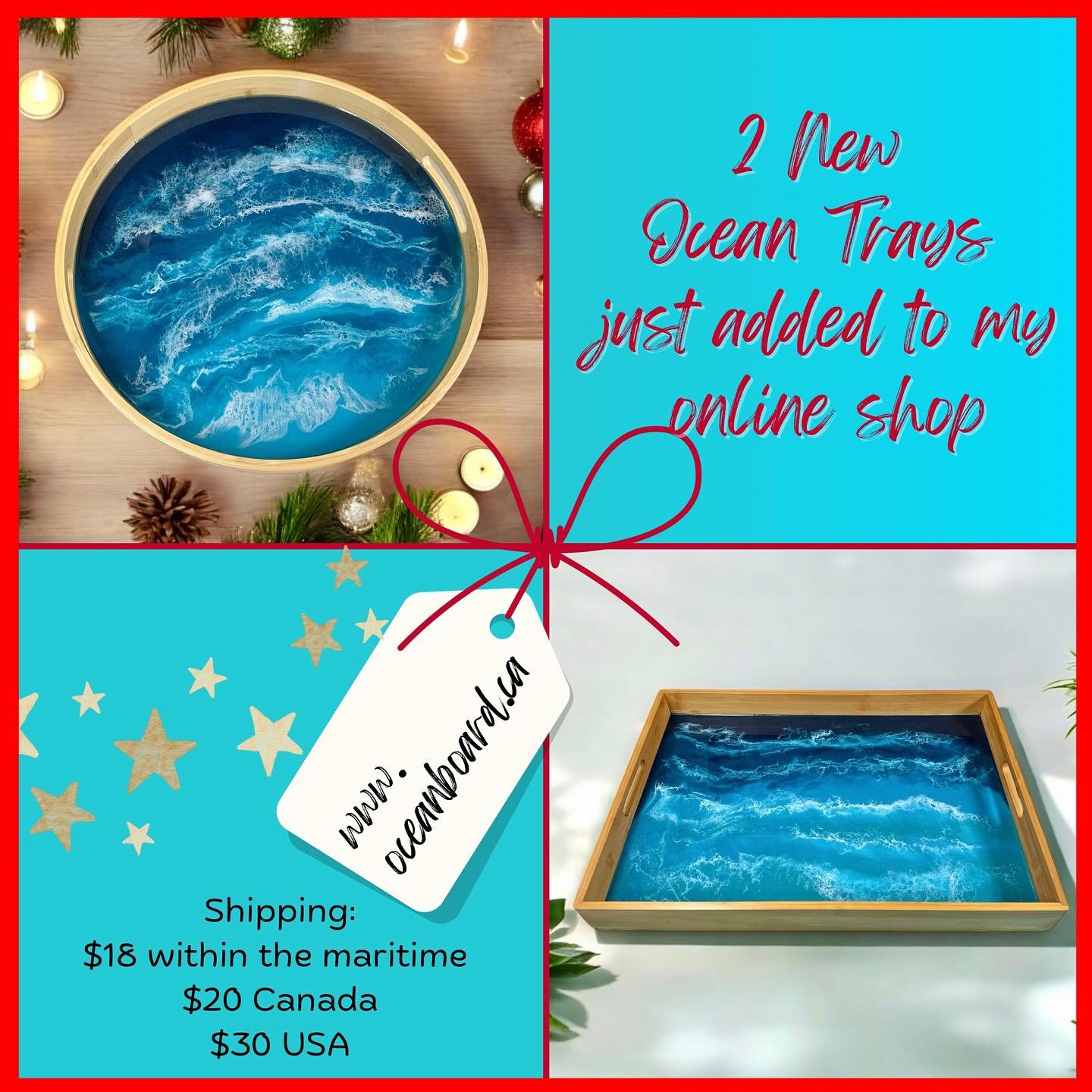 I have just added 2 large Ocean Trays, find the details on my website!! 
Where will they be going?? 🎁🎄
👉🏼 www.oceanboard.ca