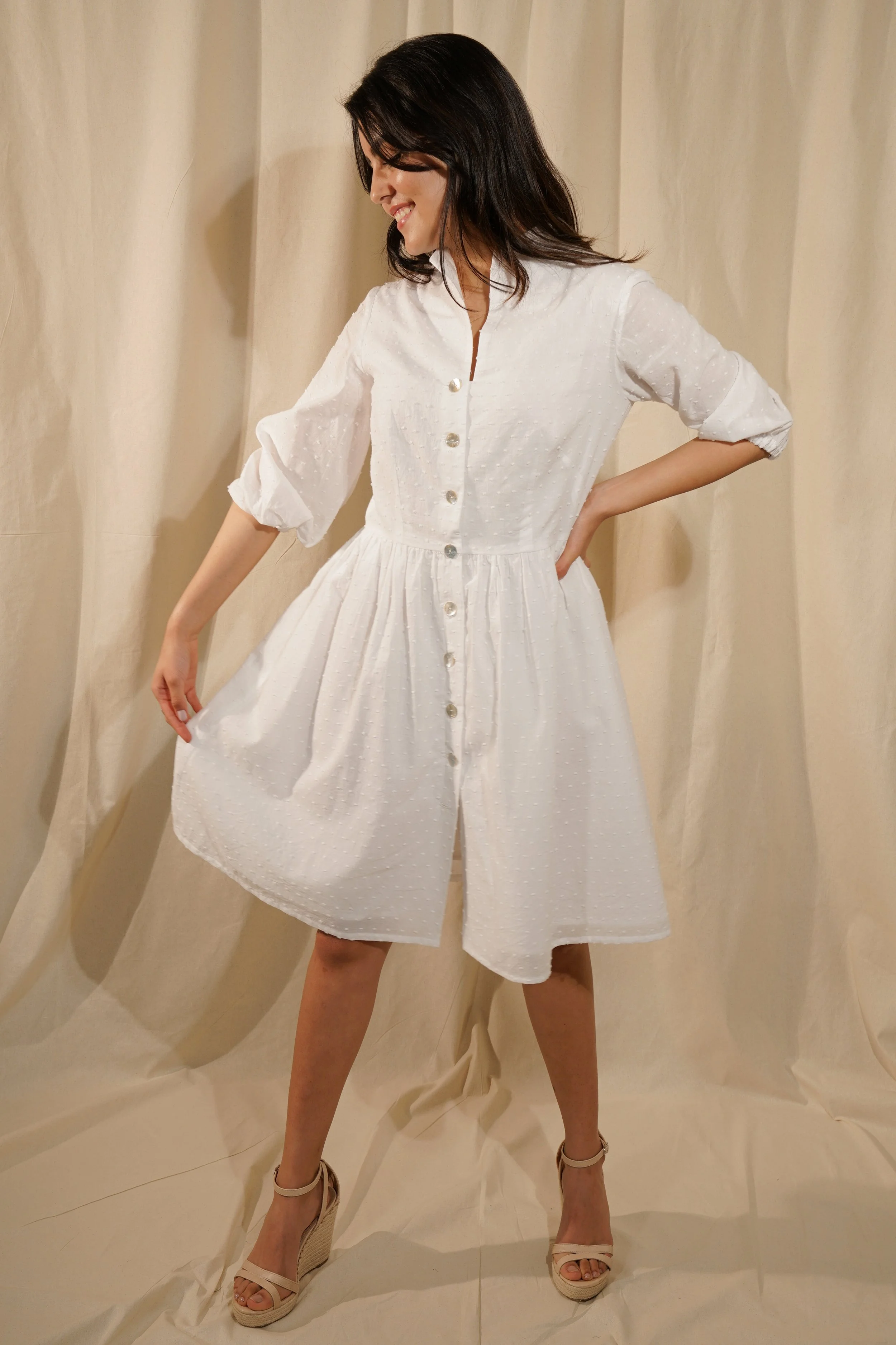 Emily Dress - White Embroider