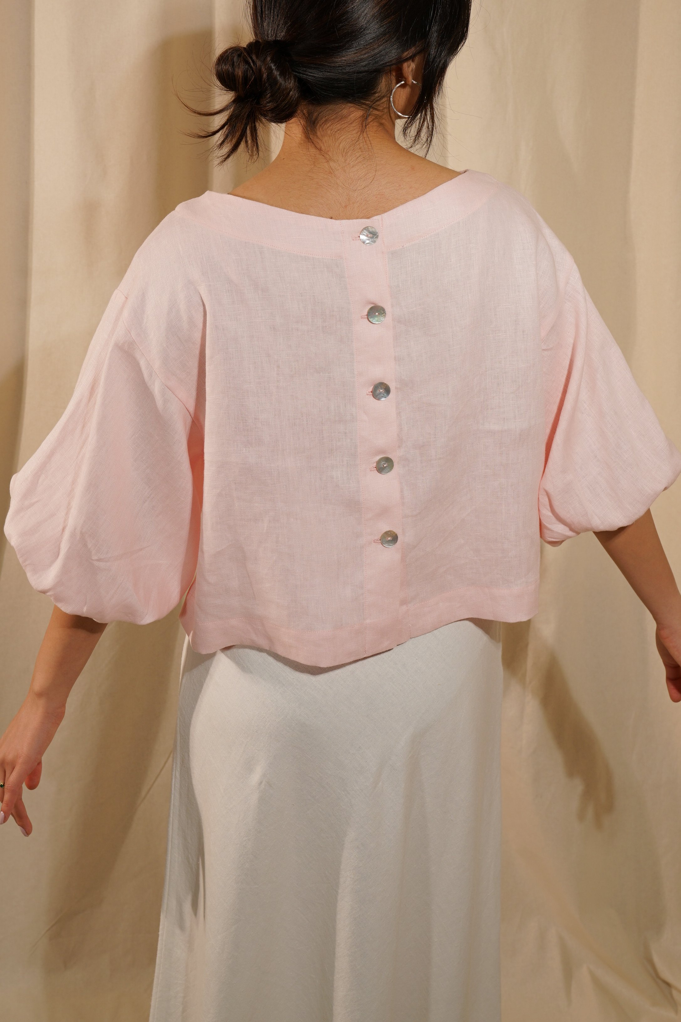 Amelia Blouse - Pink Linen