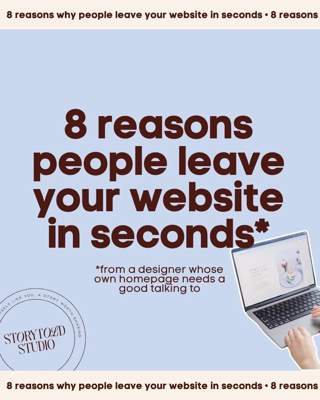 Here are 8 things that will make me (and your ideal customers) click off your website in about three seconds flat 💨

And yes, I am fully aware of the irony. my own website hasn&rsquo;t really been touched since my rebrand last year. same structure, 