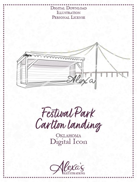carlton landing wedding venue the Festival Park wedding invitation art by oklahoma wedding artist Alexa's Illustrations