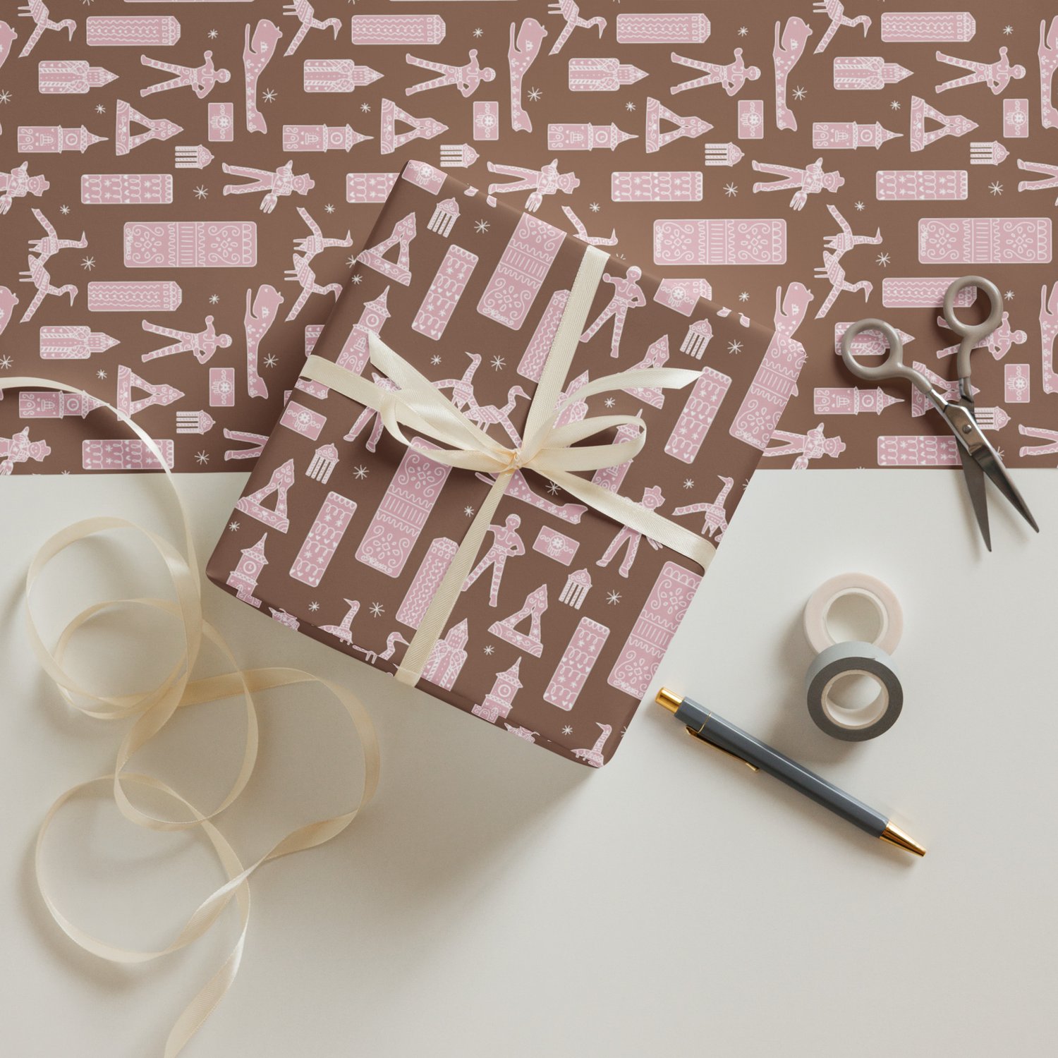 Tulsa Gingerbread (pink) Wrapping paper sheets — Alexa's Illustrations