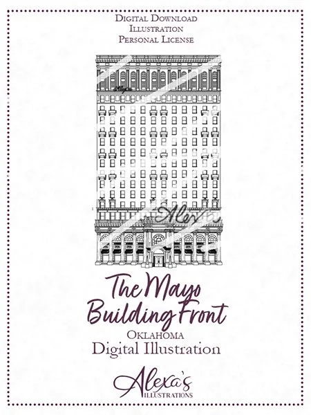 Oklahoma Wedding Venue Art - Mayo Hotel Wedding Invitation Illustration ...