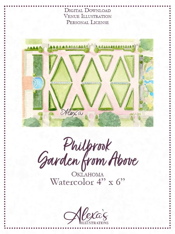 Tulsa Philbrook Garden from above Watercolor 4x6 (C) Alexa's Illustrations.jpg