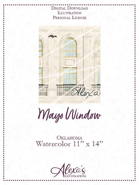 Mayo wedding invitation watercolor painting. Mayo wedding venue illustration art tulsa wedding artist Alexa's Illustrations. Tulsa Mayo wedding invitation envelope liner painting.
