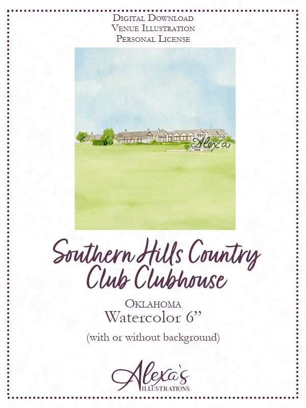 Southern Hills Country Club Clubhouse Watercolor 6in (C) Alexa's Illustrations.jpg