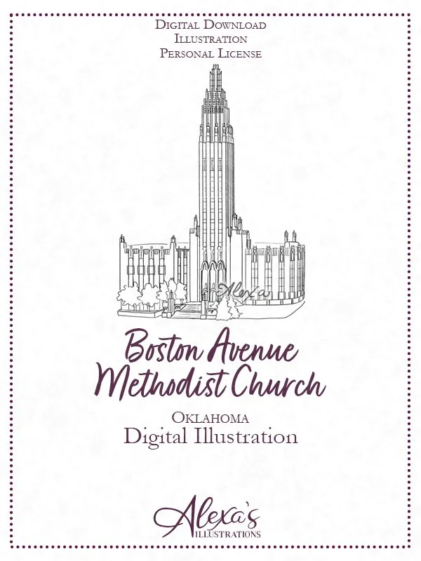 Tulsa Wedding Artist Alexa's Illustrations Boston Avenue Methodist Church wedding invitation