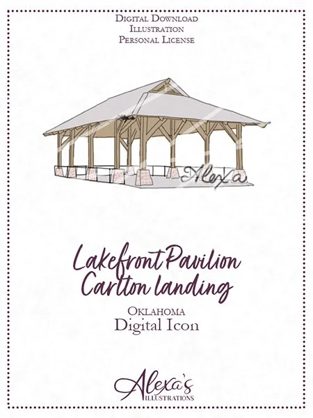 carlton landing wedding venue Lakeside Pavilion wedding invitation art by oklahoma wedding artist Alexa's Illustrations